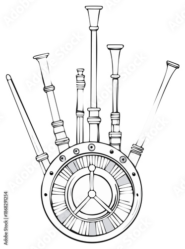 Bagpipes with clock elements vector graphic representation music instrument time machine