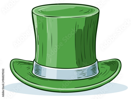 Festive Green Top Hat Illustration with Silver Band, Perfect for St. Patrick's Day