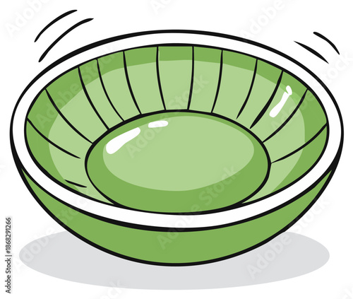 Green cartoon bowl with parallel lines and shadow