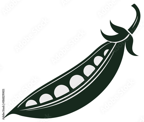 Stylized green pea pod with exposed peas icon, food illustration, healthy vegetable, vector graphic