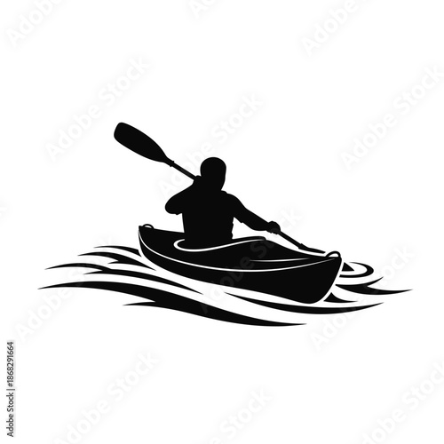 Kayaker paddling through waves silhouette water sports