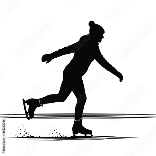 Figure skater performing on ice silhouette illustration