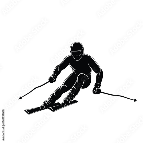 Downhill skier in motion silhouette winter sports illustration
