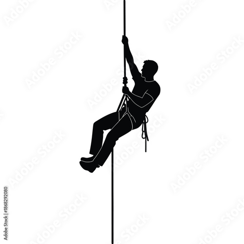 Man rappelling with rope silhouette rock climbing illustration