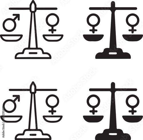 Isolated gender equality balance icon, gender equality justice scale symbol, equal rights women vector, minimal illustration, women empowerment professional branding, fairness design vector