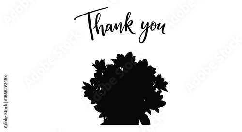 A simple thank you message with a silhouette of leafy plant below