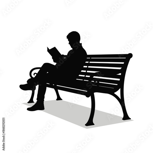 Reading man silhouette sitting on park bench vector