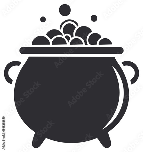 Simple monochrome icon of a witch's cauldron with a bubbling magic potion for Halloween