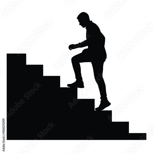 Climbing stairs silhouette of man walking up steps vector