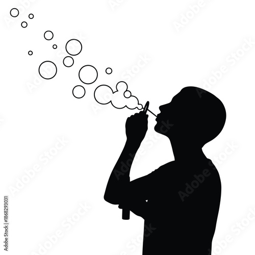 Blowing soap bubbles silhouette of person head profile