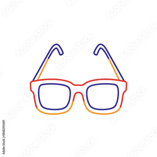 Stylish Eyeglasses Outline Icon, Blue Red Orange Frames, Modern Spectacles Vector