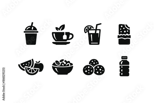 Vegetarian Snack Icons. Vegetarian Snacks & Drinks. Filled icon set of Vegetarian Snacks & Drinks: smoothie