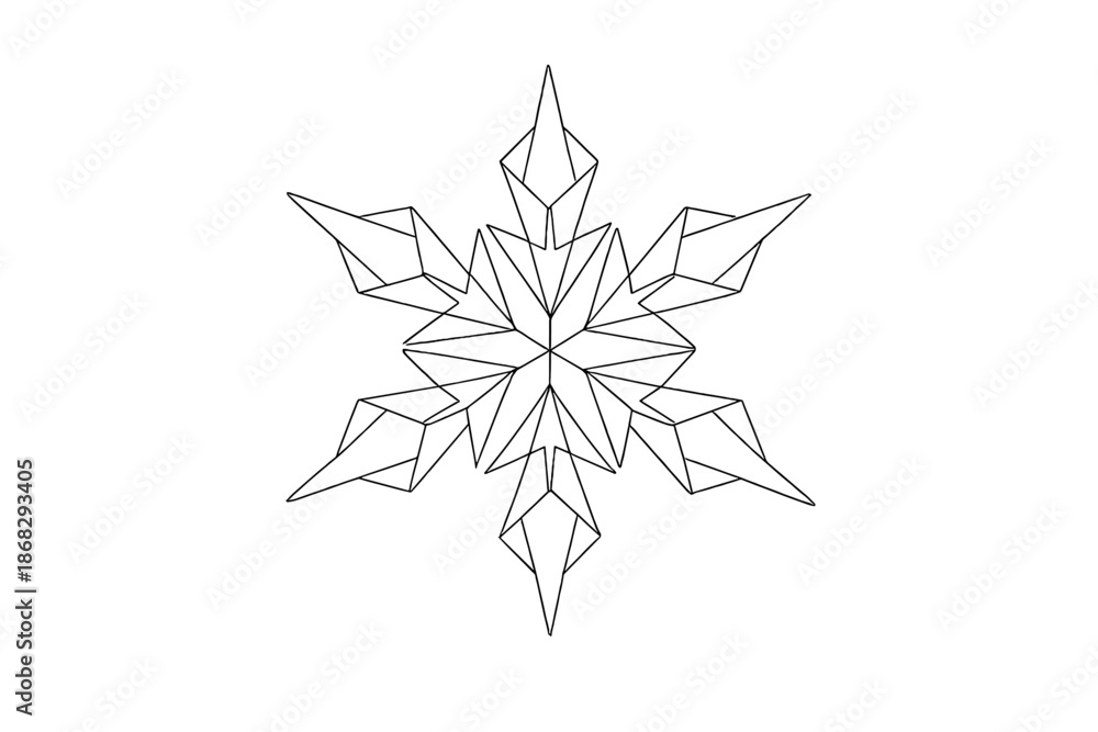 Obraz premium Origami Snowflake Art. Ethereal origami snowflake. Minimalistic one-line drawing ethereal folded paper
