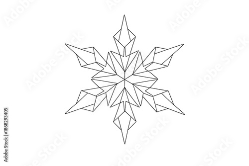 Origami Snowflake Art. Ethereal origami snowflake. Minimalistic one-line drawing ethereal folded paper