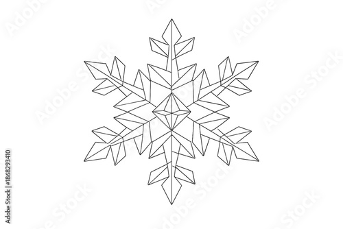 Minimalist Snowflake Illustration. Paper craft snowflake concept. Minimalistic one-line drawing delicate paper