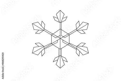 Minimalist Paper Snowflake. Paper fold snowflake concept. Minimalistic one-line drawing snowflake formed by