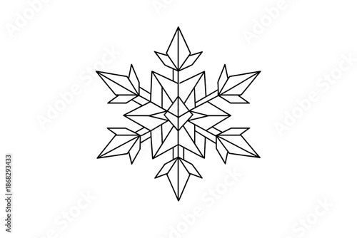 Nordic Origami Snowflake. Nordic origami snowflake concept. Minimalistic one-line drawing Nordic-inspired