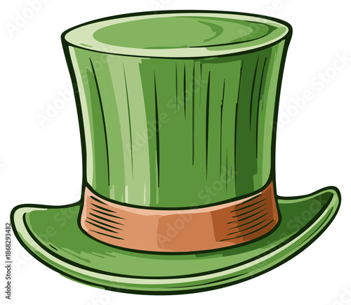 Bright green top hat illustration with an orange band for festive celebrations