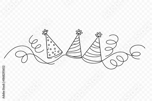 Minimalist Birthday Flat Lay. Birthday celebration accessories flat lay. Minimalistic one-line drawing flat