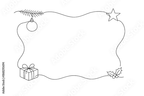 Minimalist Christmas Design. Christmas poster flat lay mockup. Minimalistic one-line drawing flat view of
