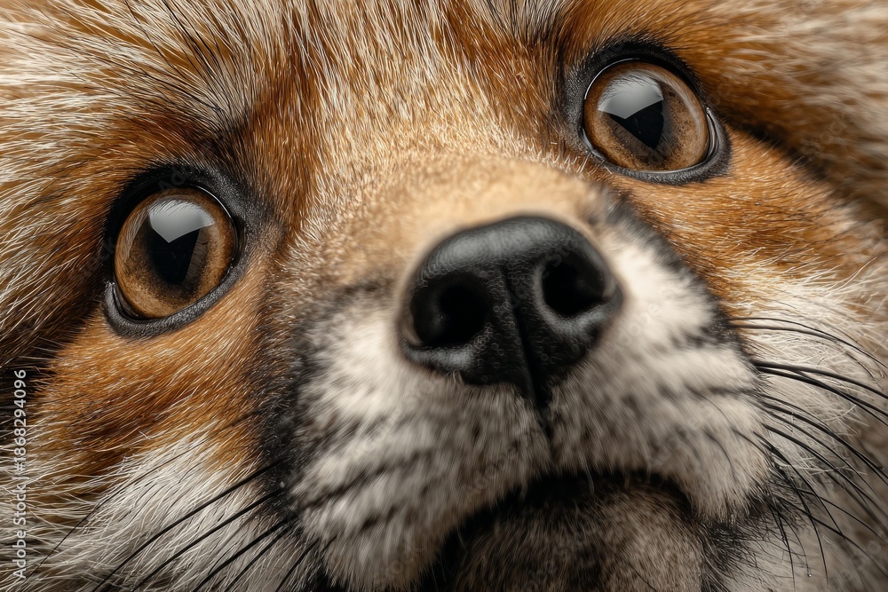 Fototapeta premium Red fox face showing detailed fur and expressive curious eyes