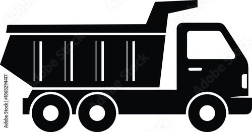 Dump Truck Silhouette Icon Illustration Showing Heavy Construction Vehicle for Transportation, Mining, Roadwork and Industrial Design Use