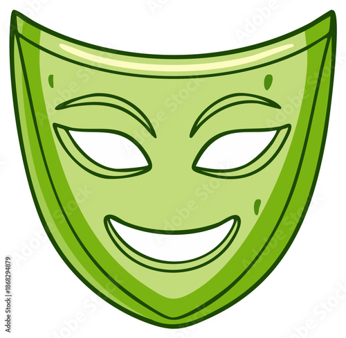 Joyful Green Theatre Mask Cartoon Illustration