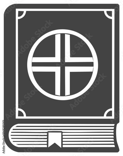 Old Book with Earth Cross Symbol Grimoire Education Religion Esoteric Symbolism