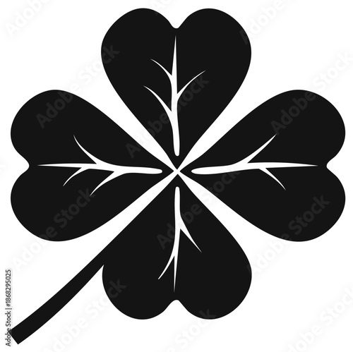 Four leaf clover illustration, showing good luck symbol with four hearts, saint patrick day, traditional design, irish culture
