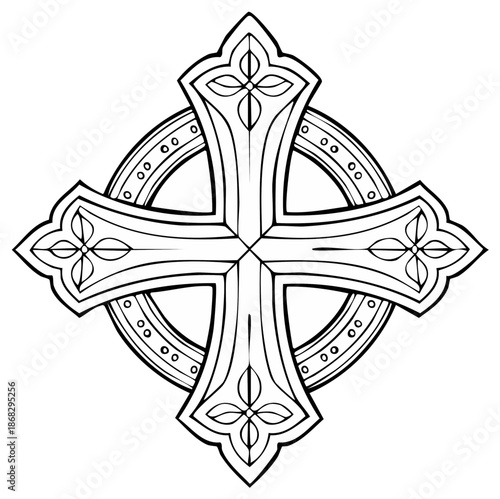 Intricate Celtic Cross Symbol with Floral and Geometric Design Outline