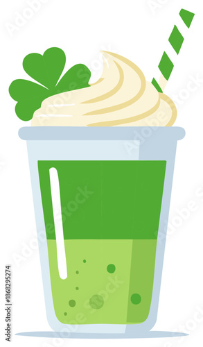 Festive Green Beverage with Shamrock and Whipped Cream Celebration