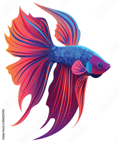 Vibrant Betta fish vector showcases flowing fins, gradients, and elegant motion, perfect for logos, branding, prints, packaging, and aquatic designs needing striking color and personality.
