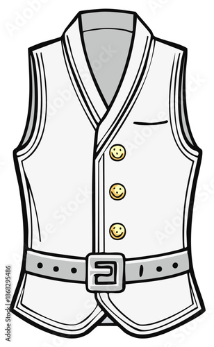 Illustration of White Vest with Gray Accents and Emoji Face Buttons for Apparel Design
