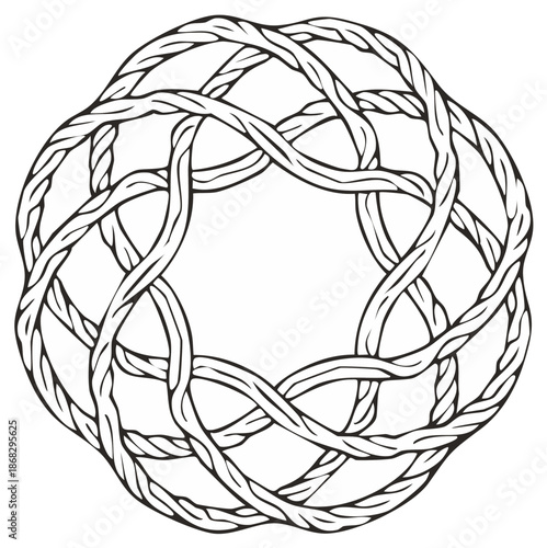 Circular frame of interwoven vines or ropes in a decorative knotwork design