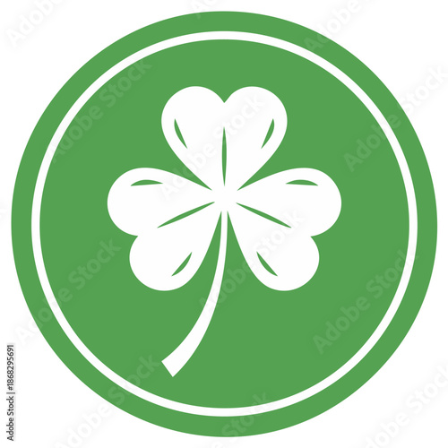 Green clover symbol within a white circle isolated on white background simple icon