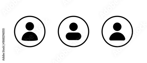 User profile icon set in circular outline. Account avatar symbol isolated on white background
