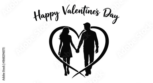 Happy valentines day graphic with a couple inside a heart shape