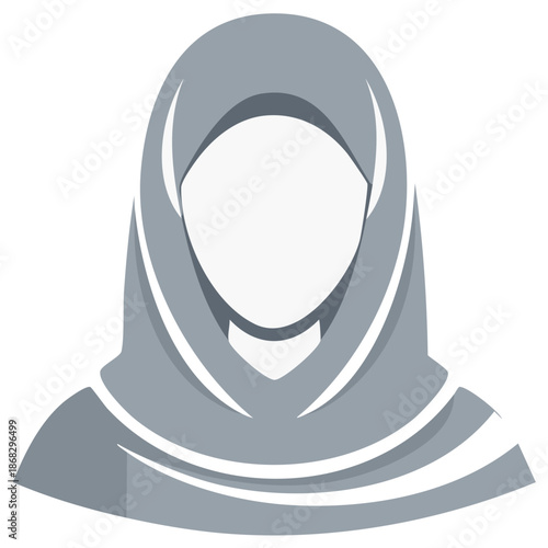 Islamic Woman Wearing a Gray Hijab Headscarf Illustration With Shadow Effect
