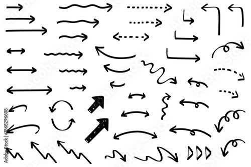 黒いマーカーペン風の手描き矢印セット