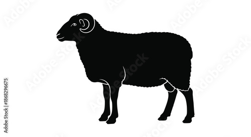 A striking silhouette of a ram against a plain white background