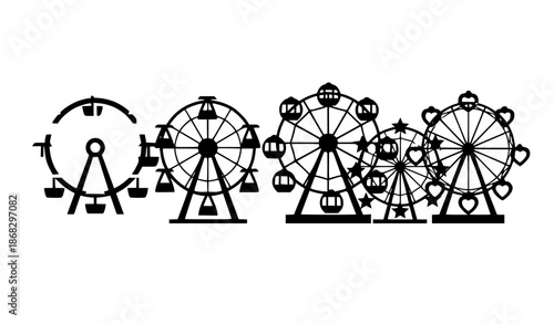 Cute Cartoon Ferris Wheel Icons Vector Set for Big Parks and Fairground Rides