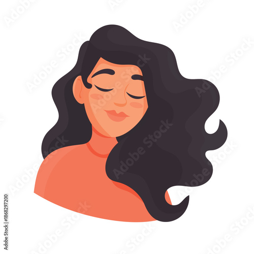 Girls with closed eyes, cute cartoon character. Flat vector clipart, illustration with isolated background.