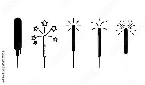 Cute Cartoon Sparklers Vector Set with Bengal Lights for Web and App Design