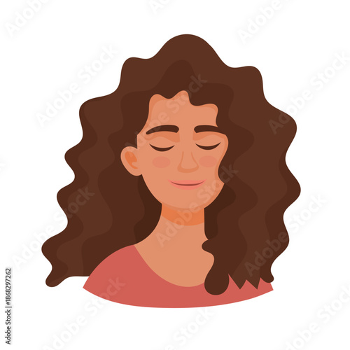 Girls with closed eyes, cute cartoon character. Flat vector clipart, illustration with isolated background.