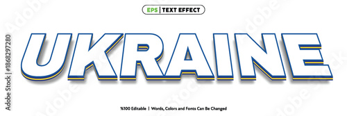 3d bold lettering spelling ukraine with blue and yellow shadow effect in modern vector text style elevated perspective with clean white background