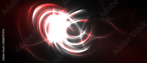 Abstract energy swirls, bright center, red accents. Dark background emphasizes glowing lines, creating dynamic visual effect.