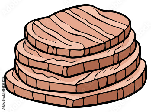 Stack of freshly baked bread slices with a cartoon style and thick outlines