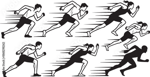 Runner in Motion, Various Poses and Silhouettes