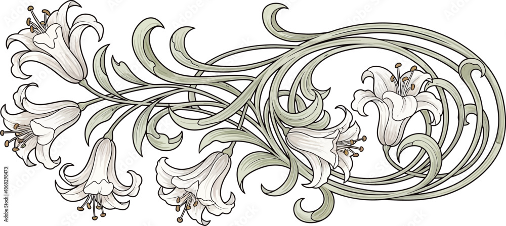 Fototapeta premium Floral Elegance: Capturing the intricate details of a delicate flower design, this image showcases a stunning illustration. The design presents a graceful arrangement.