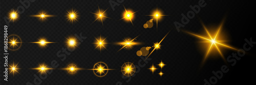 Lens Flare, light glow effect. sun or realistic shining star with backlight effect.
bokeh glitter and sparkles or sparkles on transparent background.
